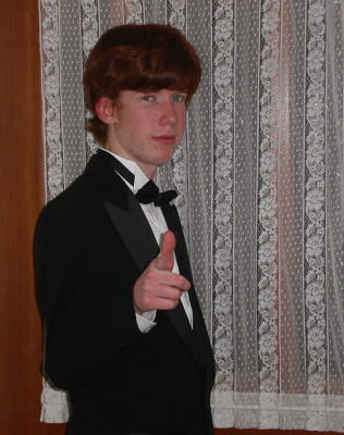 Cody in tux, looking cool